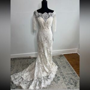 Liancarlo Style 6850 Italian silk & lace vintage style Wedding dress Size 4/6
